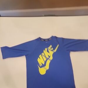 Nike Royal Blue Dri-Fit Swim Shirt with Vibrant Yellow Logo